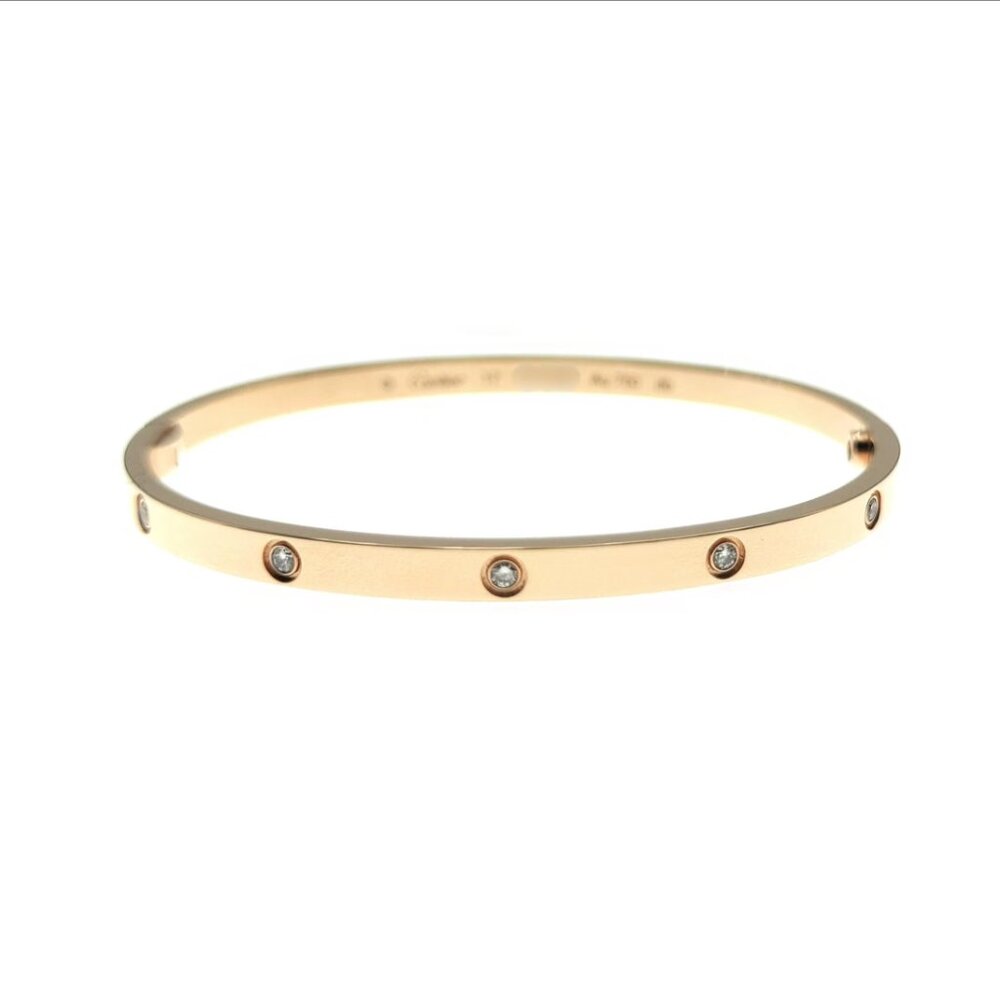Cartier Love Bracelets 10P Diamonds 18K Rose Gold Size 17
